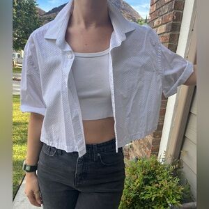 Crop Top Cropped Button Down - Wide top / blouse summer shirt
